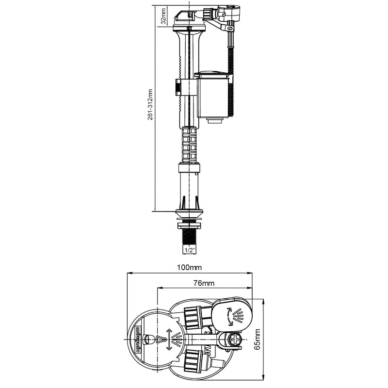 Wirquin Jollyfill Air Telescopic Bottom Entry Fill Valve Brass 1/2" 10120687