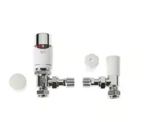 Drayton 0705180 TRV4 & Locksheild Angled White And Chrome