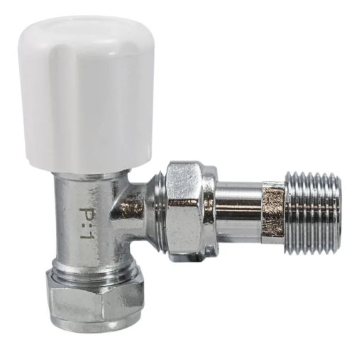 Chrome And White Angled Radiator Valve 15mm With 1/2" Tail - 312820