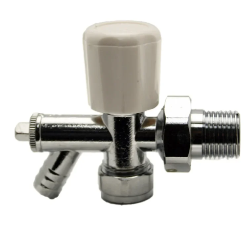 Chrome And White Angled Radiator Valve 3/4 Union With Drain Off - 312863