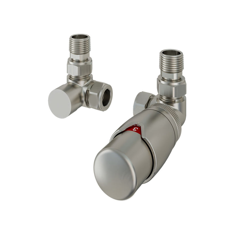 Eastbrook Brushed Nickel Corner Thermostatic Radiator Valve & Lockshield - 54.0067