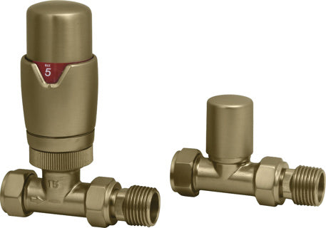 Brushed Brass Straight TRV & Lockshield Pack - 690200