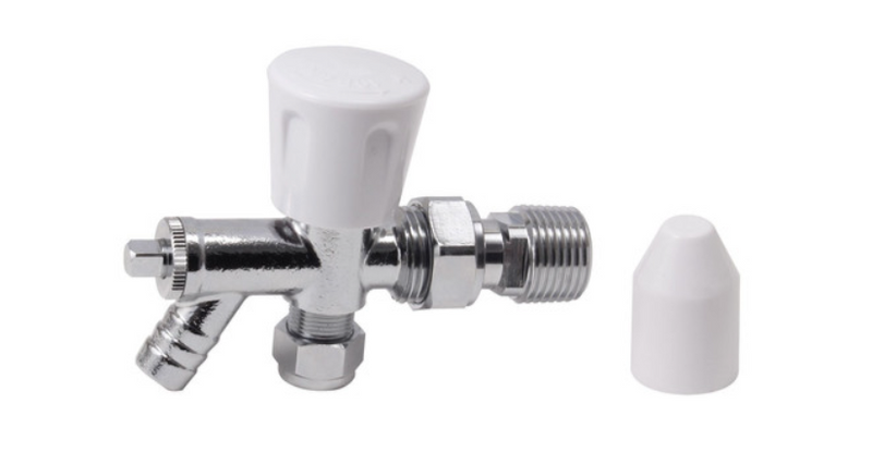 Chrome And White Angled 15mm Radiator Valve With Drain Off - BFRVA2DOC-15