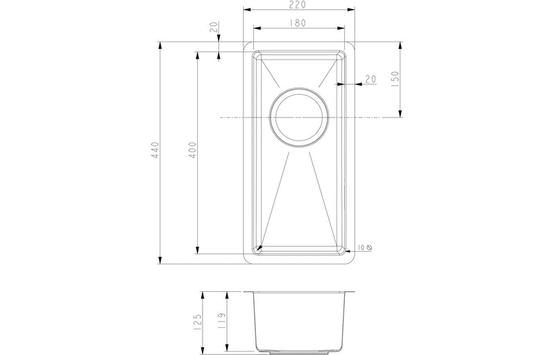 Prima CPR516 220x440mm 0.5 Bowl Inset/Undermount Sink - Stainless Steel