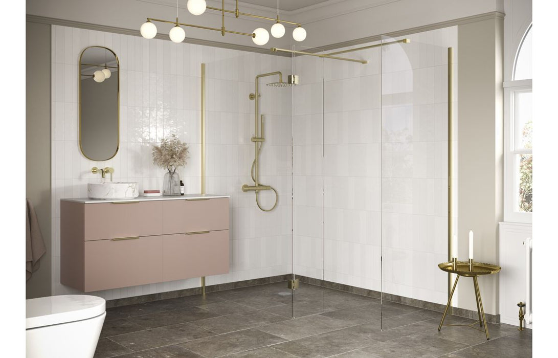 Reflexion Iconix 300mm Clear Glass Wetroom Splash Panel Brushed Brass - DIEWP3006