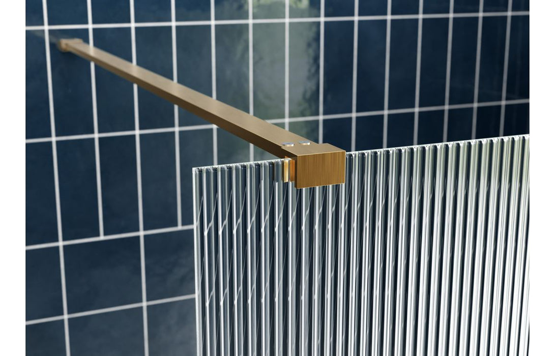 Reflexion Iconix 800mm Fluted Wetroom Panel & Support Bar Brushed Brass - DIEWP8062