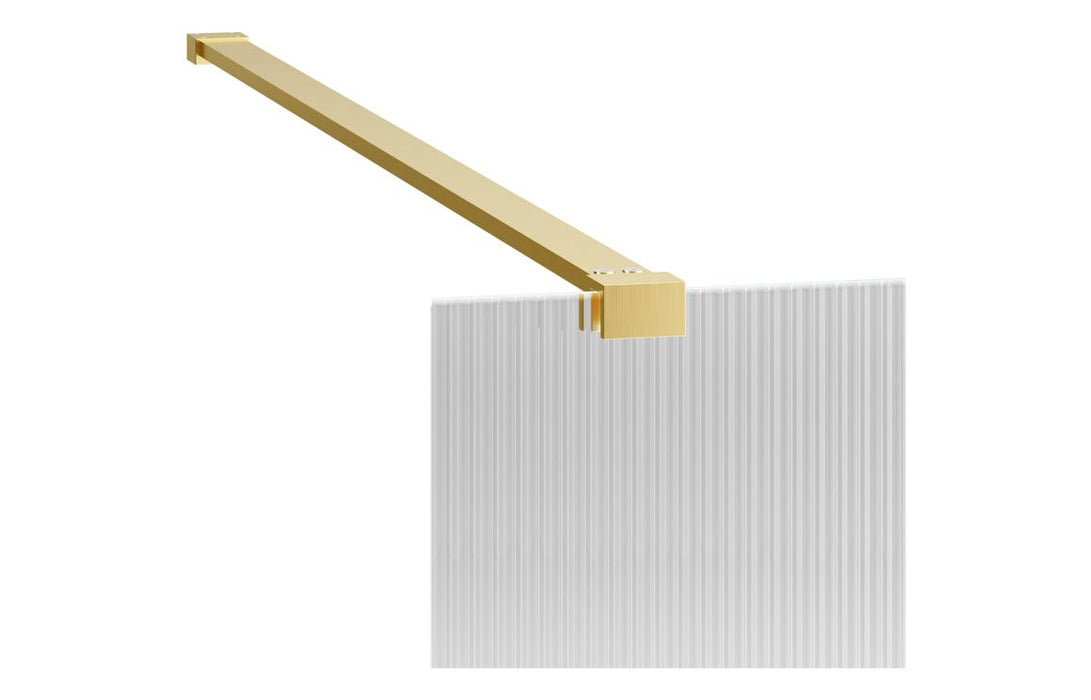 Reflexion Iconix 800mm Fluted Wetroom Panel & Support Bar Brushed Brass - DIEWP8062