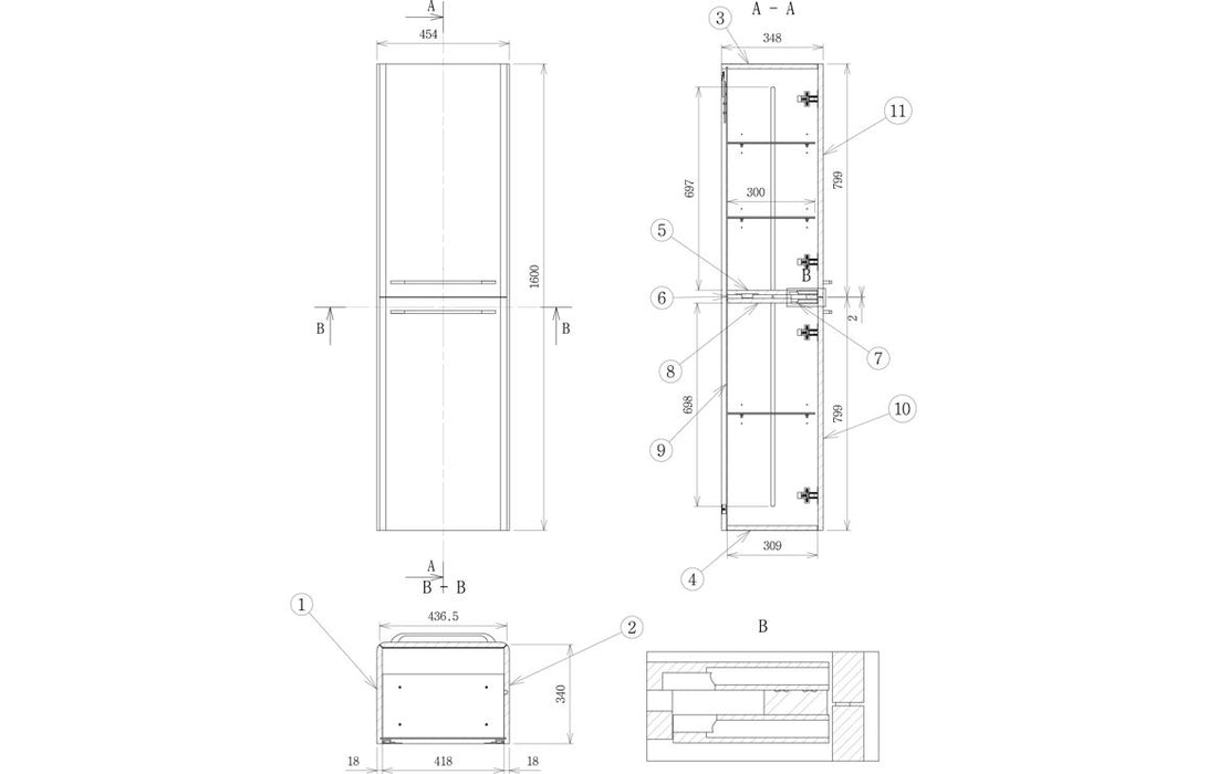 Gatsby Wall Hung 2 Door Tall Unit With Chrome Handles - Grey Gloss - DIFT2228