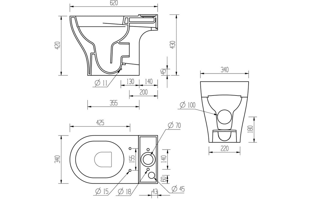 Lily Rimless Short Projection Closed Coupled Toilet Open Back - DIPTP0286