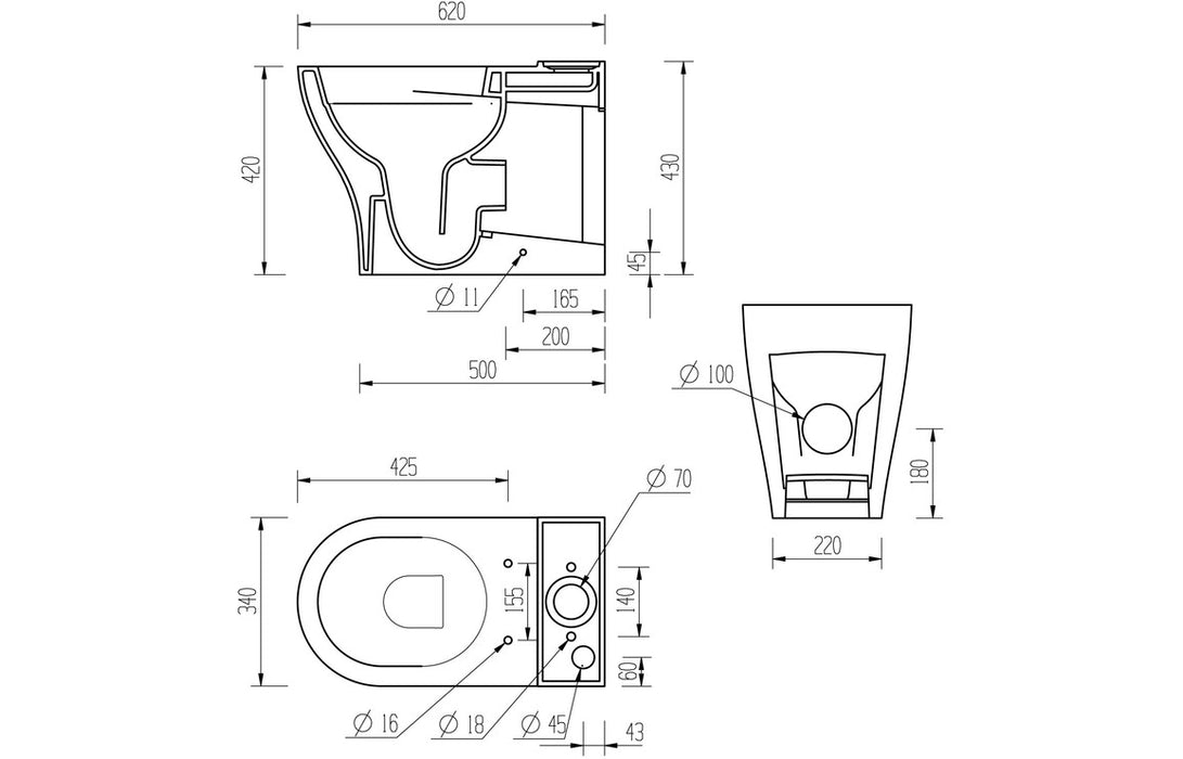 Lily Rimless Short Projection Close Coupled Toilet - DIPTP0288