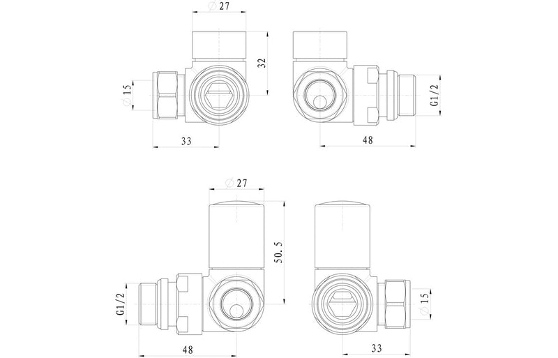 Patterned Chrome Radiator Valves - Corner - KPSB103016