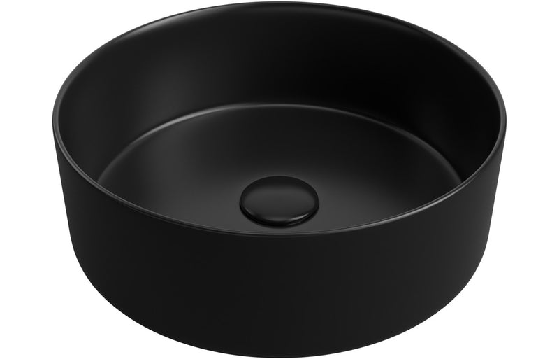 Cranbrook 355mm Ceramic Round Washbowl & Waste - Matt Black - KPSB100510