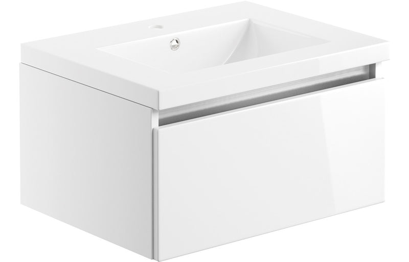 Lavender 615mm 1 Drawer Wall Hung Basin Unit Inc. Basin - White Gloss - KPSB101524