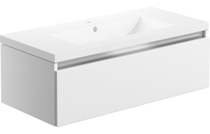Lavender 815mm 1 Drawer Wall Hung Basin Unit Inc. Basin - White Gloss - KPSB101526