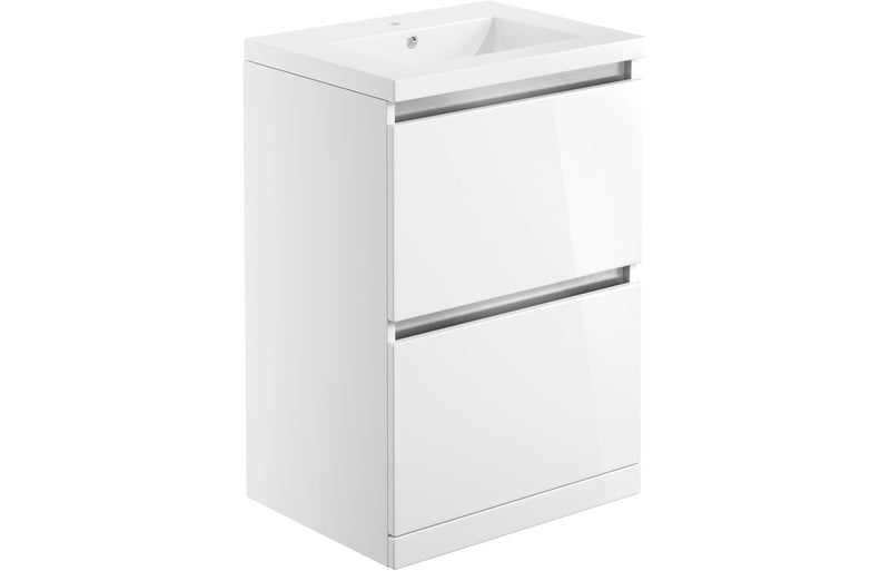 Lavender 615mm 2 Drawer Floor Standing Basin Unit Inc. Basin - White Gloss - KPSB101528