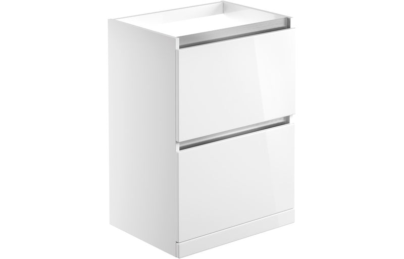 Lavender 600mm 2 Drawer Floor Standing Basin Unit (No Top) - White Gloss - KPSB101529