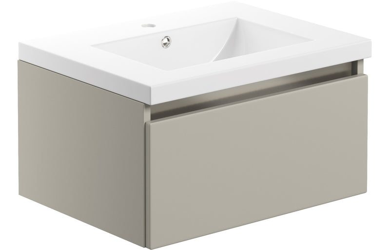 Lavender 615mm 1 Drawer Wall Hung Basin Unit Inc. Basin - Matt Latte - KPSB101549