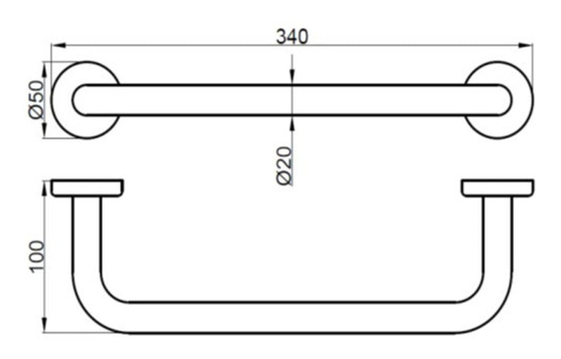 Straight 34cm Grab Rail - Chrome - KPSB101703