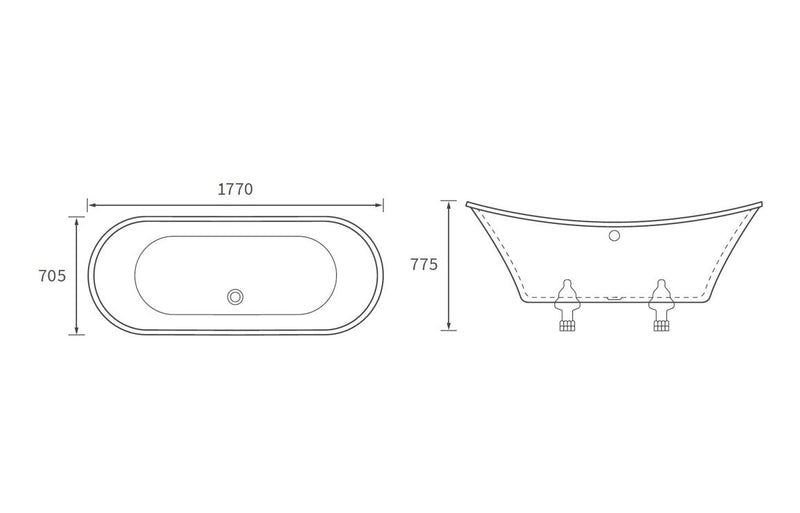 Cromer Freestanding 1760x710x775mm 0TH Bath w/Feet - KPSB102817