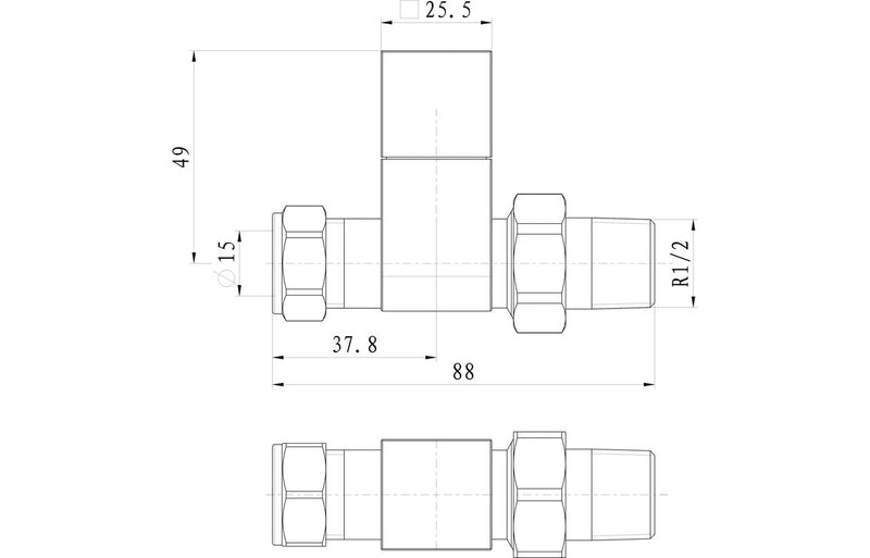 Square Chrome Radiator Valves - Straight - KPSB103018