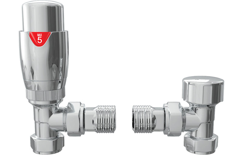 Round Thermostatic Chrome Radiator Valves - Angled - KPSB103021