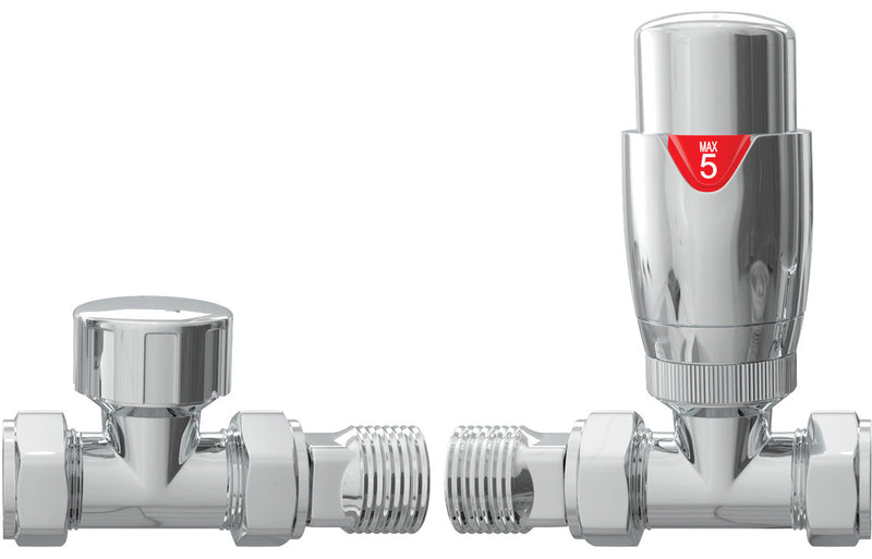 Round Thermostatic Chrome Radiator Valves - Straight - KPSB103022