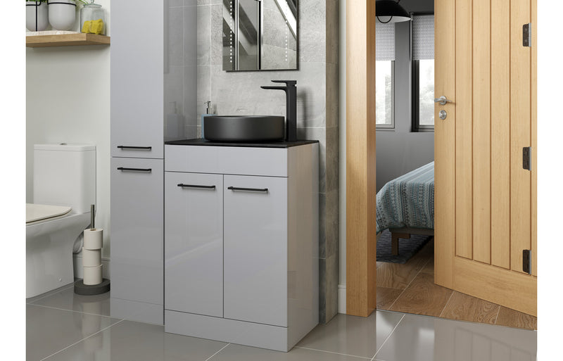 Willow 510mm Floor Standing 2 Door Basin Unit & 1TH Thin Edge Basin - Grey Gloss - KPSB103321