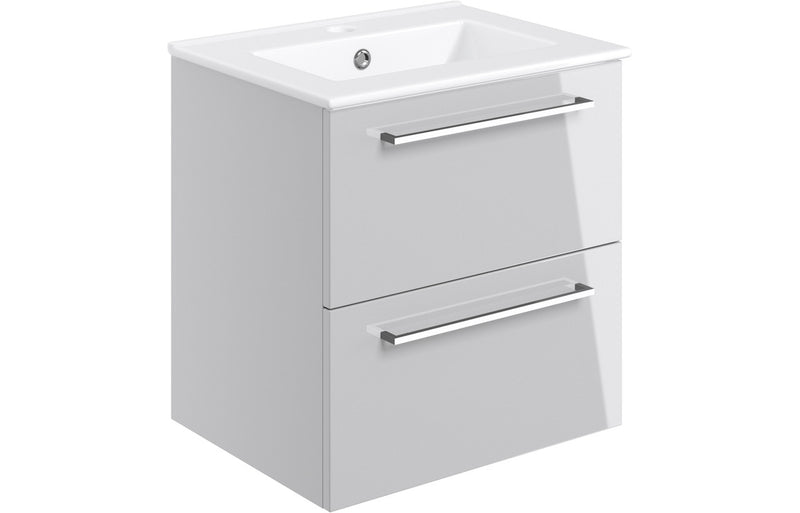 Willow 510mm Wall Hung 2 Drawer Basin Unit & 1TH Thin Edge Basin - Grey Gloss - KPSB103324