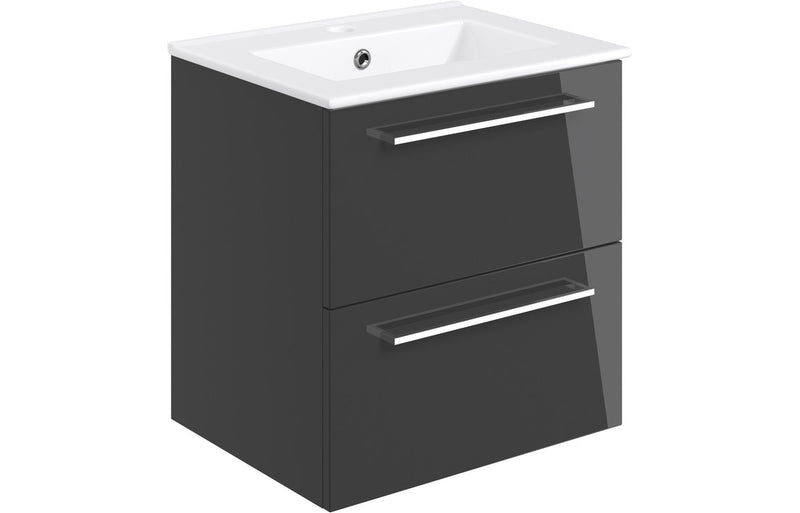Willow 510mm Wall Hung 2 Drawer Basin Unit & 1TH Thin Edge Basin - Anthracite Gloss - KPSB103325
