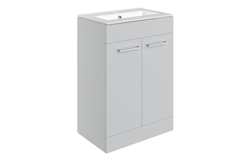 Willow 610mm Floor Standing 2 Door Basin Unit & 1TH Thin Edge Basin - Grey Gloss - KPSB103327