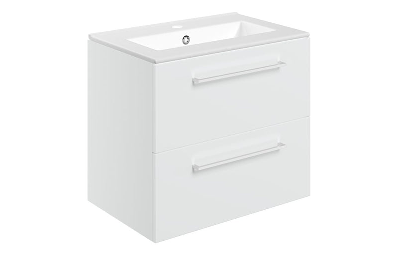Willow 610mm Wall Hung 2 Drawer Basin Unit & 1TH Thin Edge Basin - White Gloss - KPSB103329
