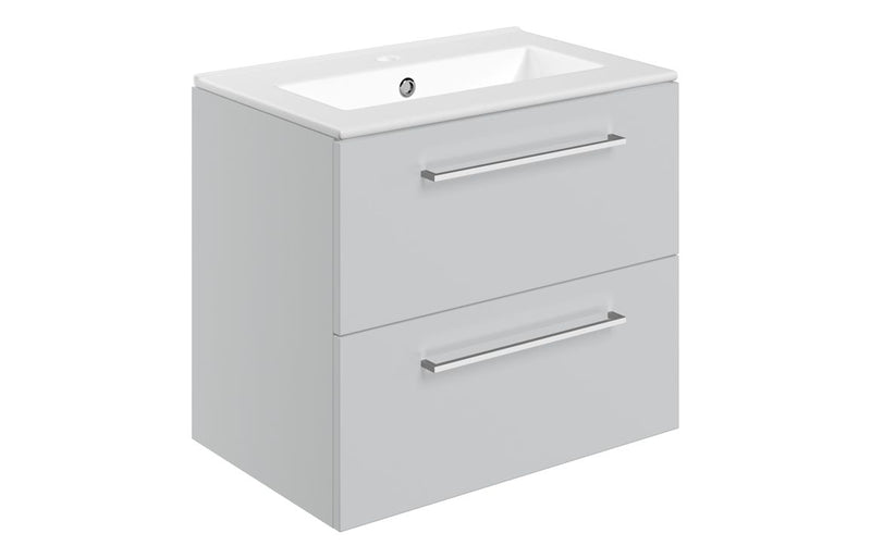 Willow 610mm Wall Hung 2 Drawer Basin Unit & 1TH Thin Edge Basin - Grey Gloss - KPSB103330