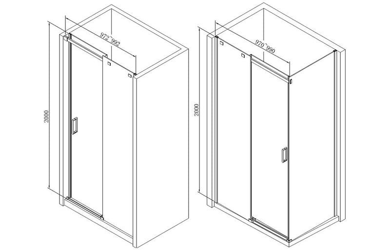 Crystal 1000mm Semi-Framed Sliding Door - Chrome - KPSB103386