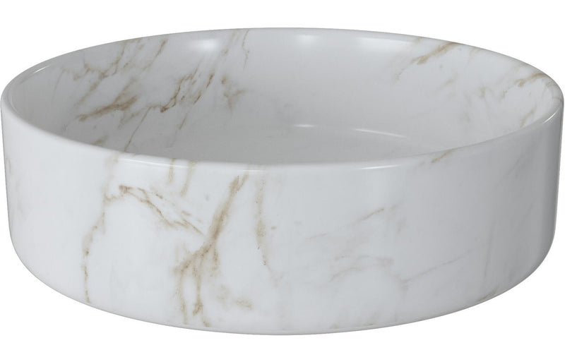 Cranbrook 355mm Ceramic Round Washbowl & Waste - Marble Effect - KPSB104040