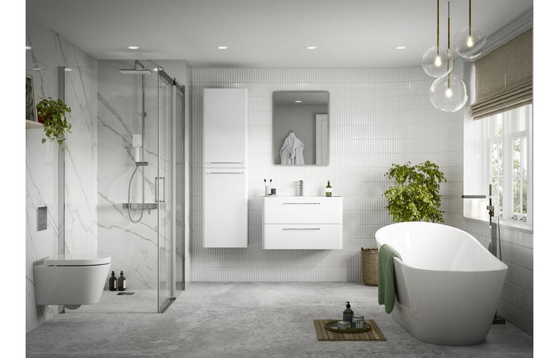 Orchid 810mm 2 Drawer Wall Unit & Basin - White Gloss - KPSB104097