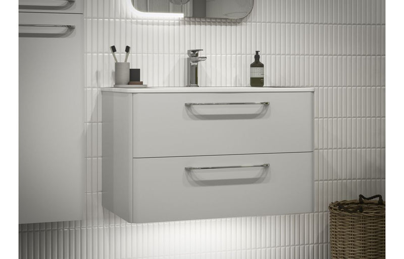 Orchid 810mm 2 Drawer Wall Unit & Basin - White Gloss - KPSB104097