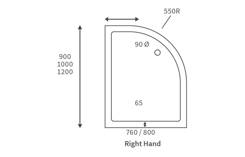 45mm Low Profile 1000x800mm Offset Quadrant Tray & Waste (RH) - White - KPSB104354