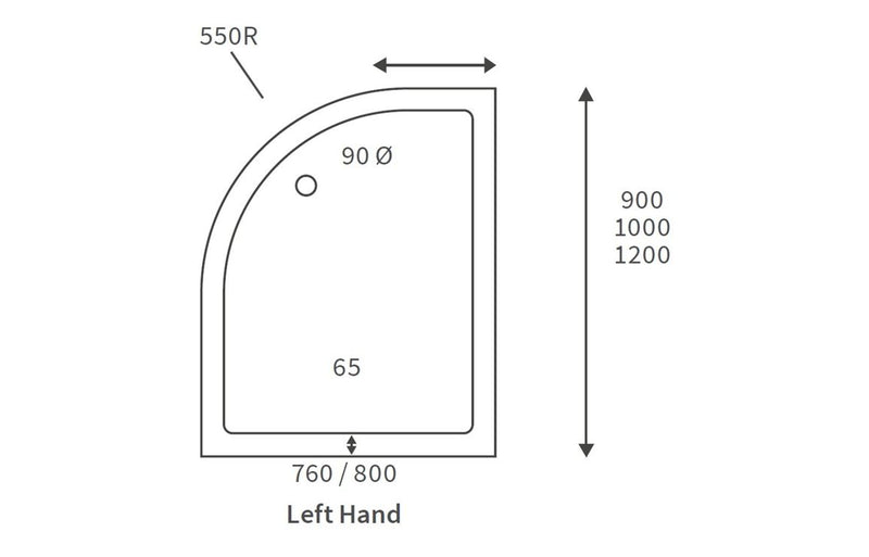 45mm Low Profile 1200x900mm Offset Quadrant Tray & Waste (LH) - White - KPSB104355