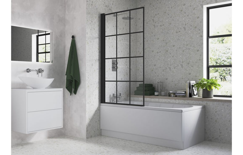 Single Straight Bath Screen - Black Framed - KPSB104940
