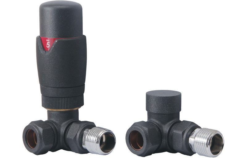 Round Thermostatic Anthracite Radiator Valves - Corner - KPSB104997