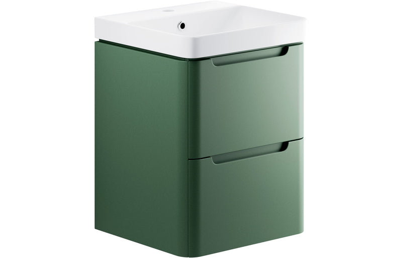 Clover 500mm 2 Drawer Wall Hung Cloakroom Basin Unit - Matt Sage Green - KPSB105324