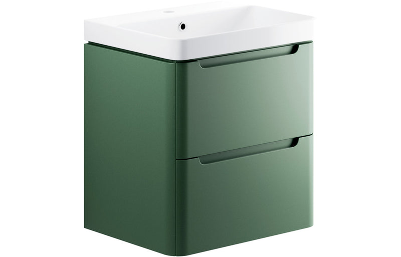Clover 605mm 2 Drawer Wall Hung Basin Unit - Matt Sage Green - KPSB105326