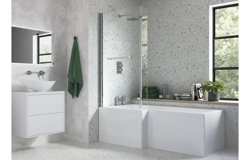 Padstow L Shape 1700x850x560mm 0TH Shower Bath Pack (LH) - Chrome - KPSB105600