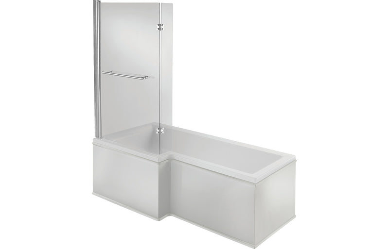 Padstow L Shape 1700x850x560mm 0TH Shower Bath Pack (LH) - Chrome - KPSB105600