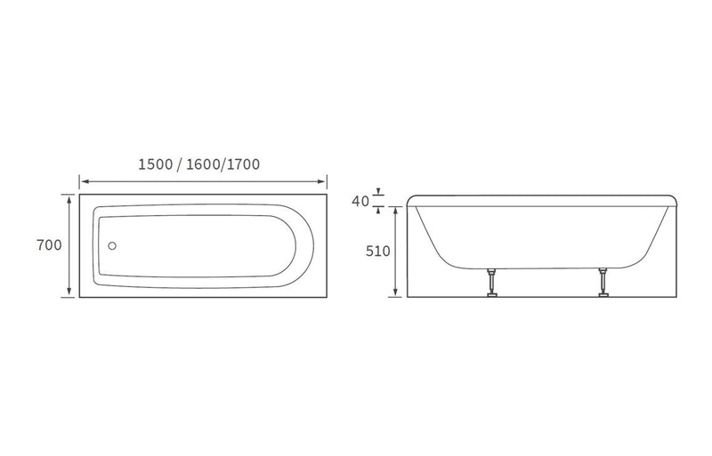 Lowestoft Round Single End SUPERCAST 1600x700x550mm 0TH Bath w/Legs - KPSB105636