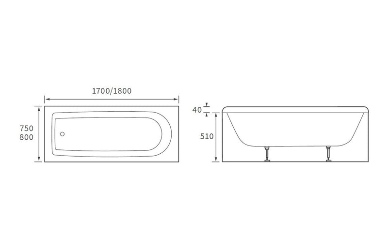 Lowestoft Round Single End SUPERCAST 1700x750x550mm 0TH Bath w/Legs - KPSB105638