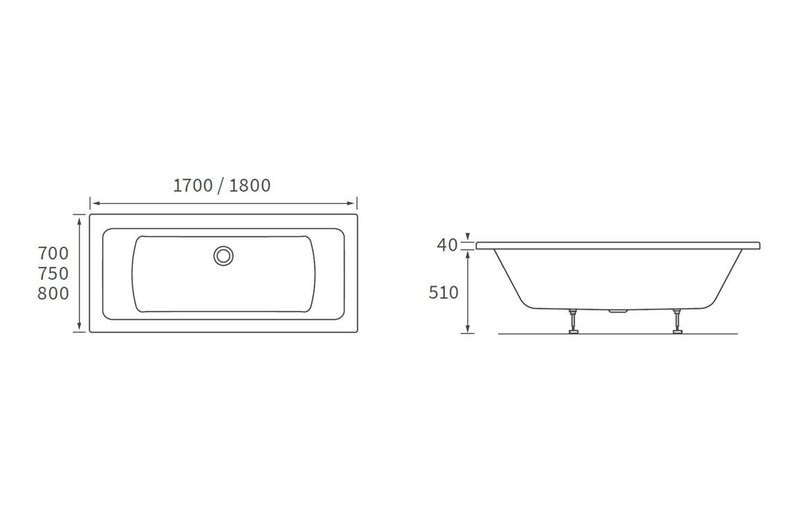 Padstow Square Double End 1700x700x550mm 0TH Bath w/Legs - KPSB105651