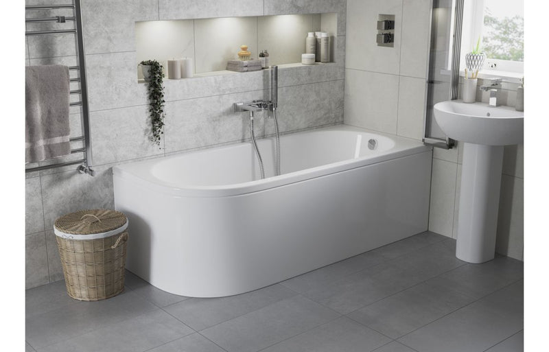 Tenby J Shape 1700x725x600mm 0TH Bath w/Legs (LH) - KPSB105663