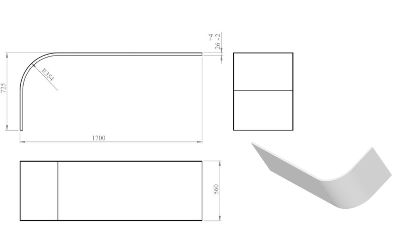 1700mm J Shape Bath Panel - KPSB105678