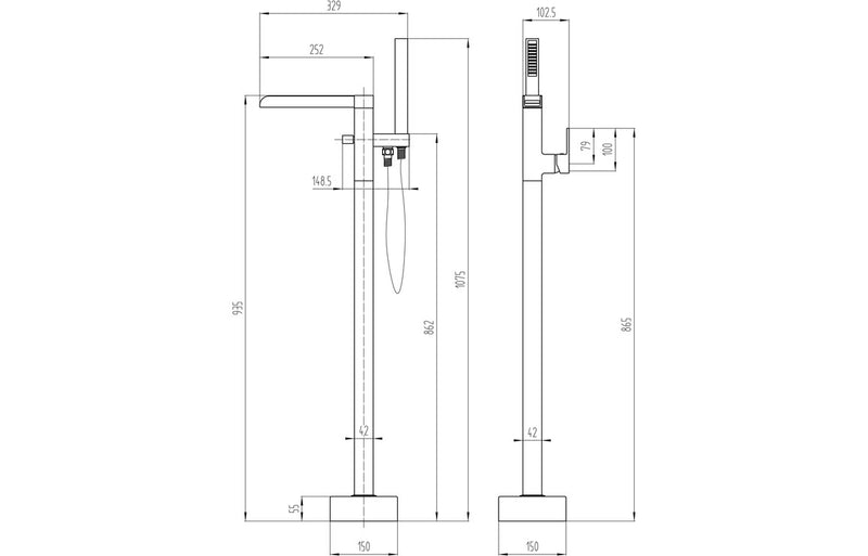 Font Floor Standing Bath/Shower Mixer - Chrome 2.0 Bar - KPSB105717